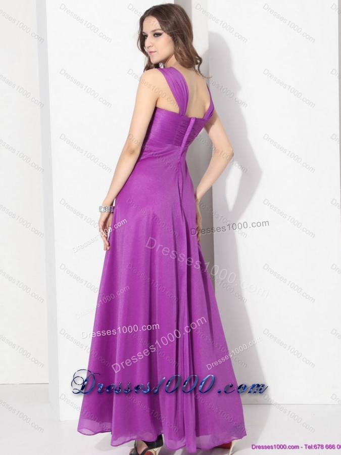 Romantic Empire Floor Length Prom Dress with Ruching and Beading