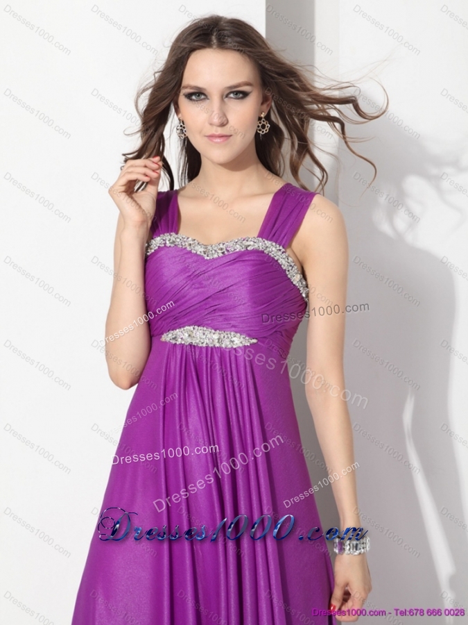 Romantic Empire Floor Length Prom Dress with Ruching and Beading