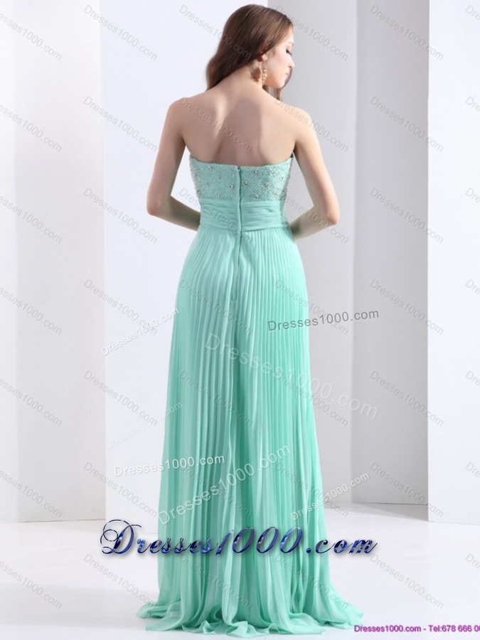 2015 Brush Train Apple Green Prom Dress with Beading and Pleats