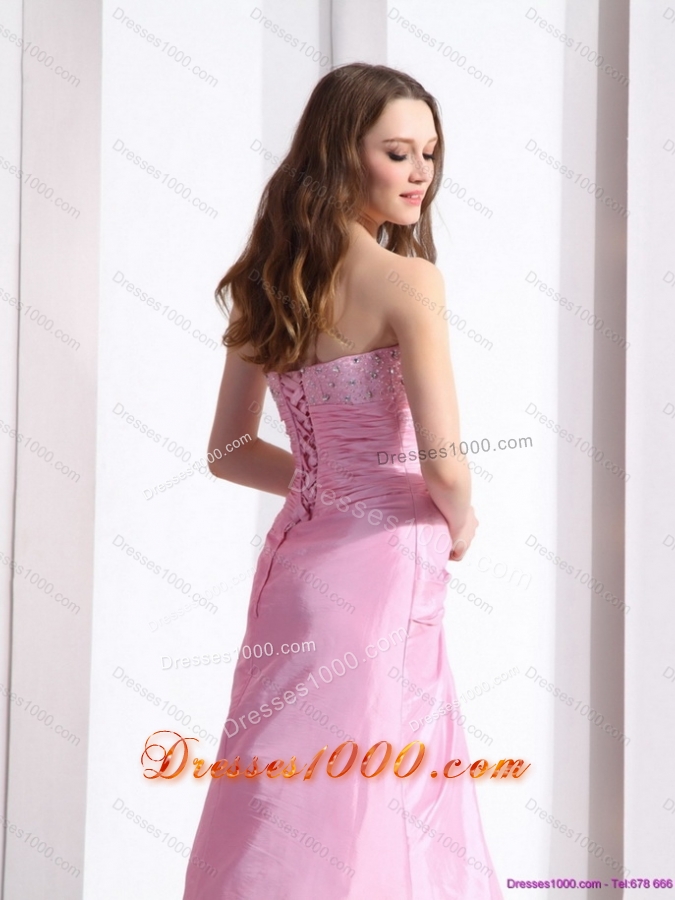 2015 Elegant Baby Pink Sweetheart Prom Dress with Beading and Ruching