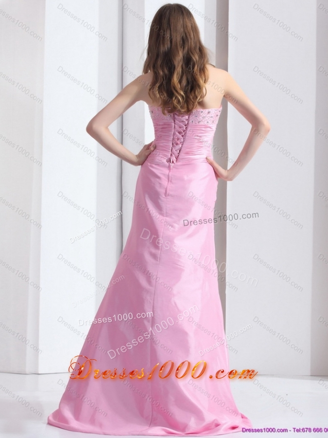 2015 Elegant Baby Pink Sweetheart Prom Dress with Beading and Ruching