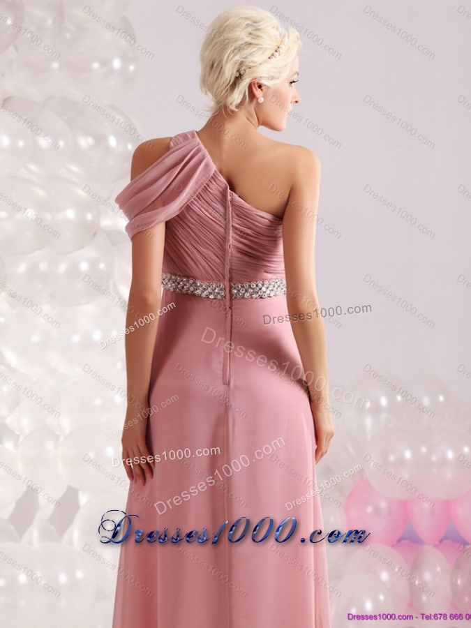 2015 Elegant One Shoulder Prom Dress with Beading and Ruching