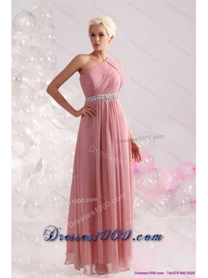 2015 Elegant One Shoulder Prom Dress with Beading and Ruching