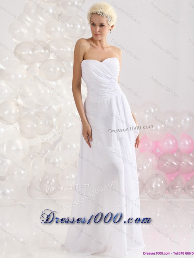 2015 Elegant Ruching Floor Length Prom Dress in White