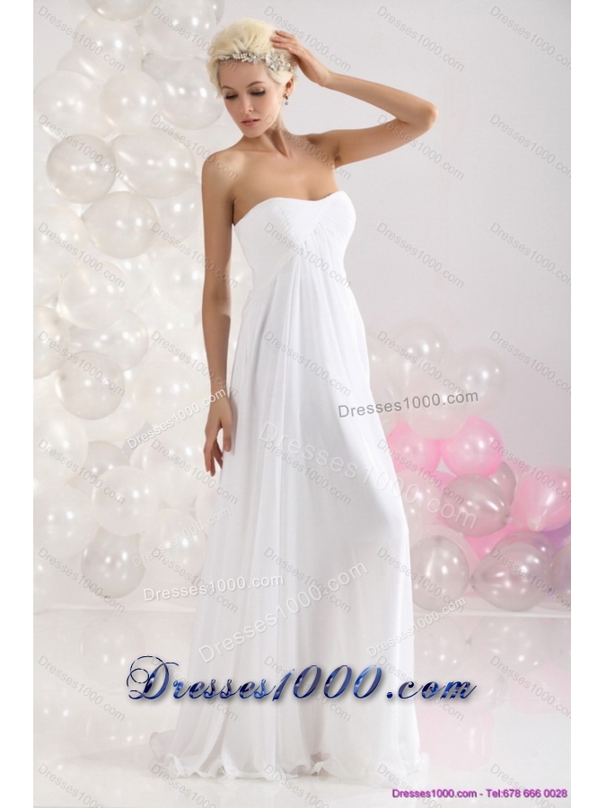 2015 Elegant Ruching Floor Length Prom Dress in White