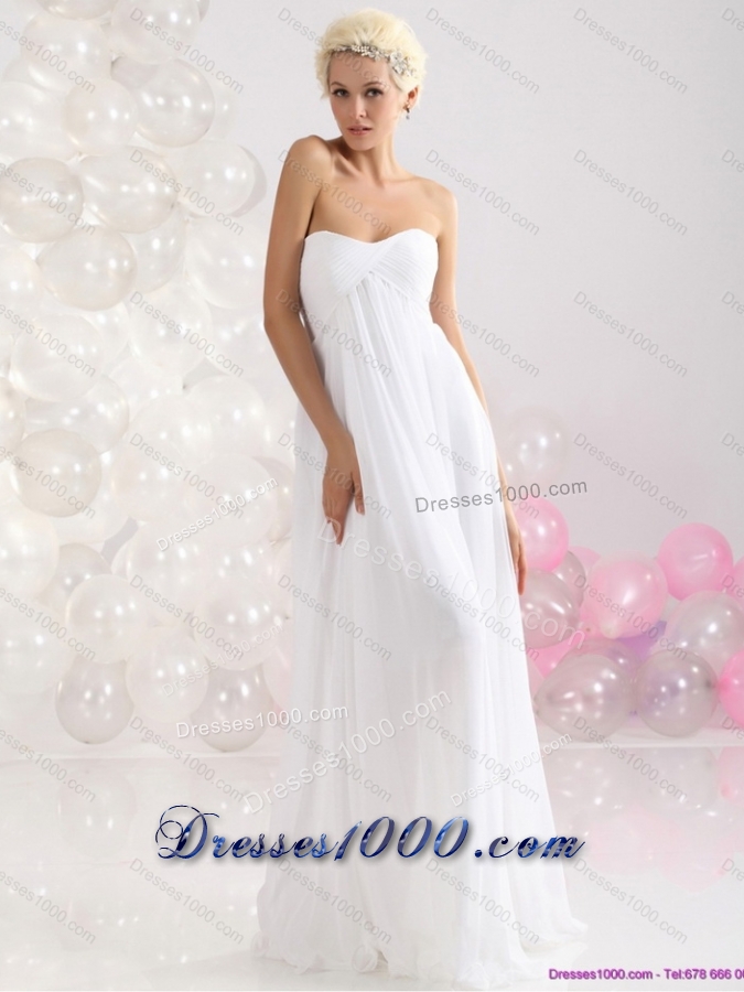 2015 Elegant Ruching Floor Length Prom Dress in White