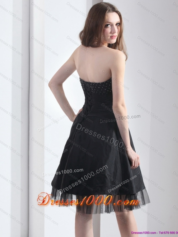 2015 Elegant Strapless Black Prom Dress with Ruching and Beading