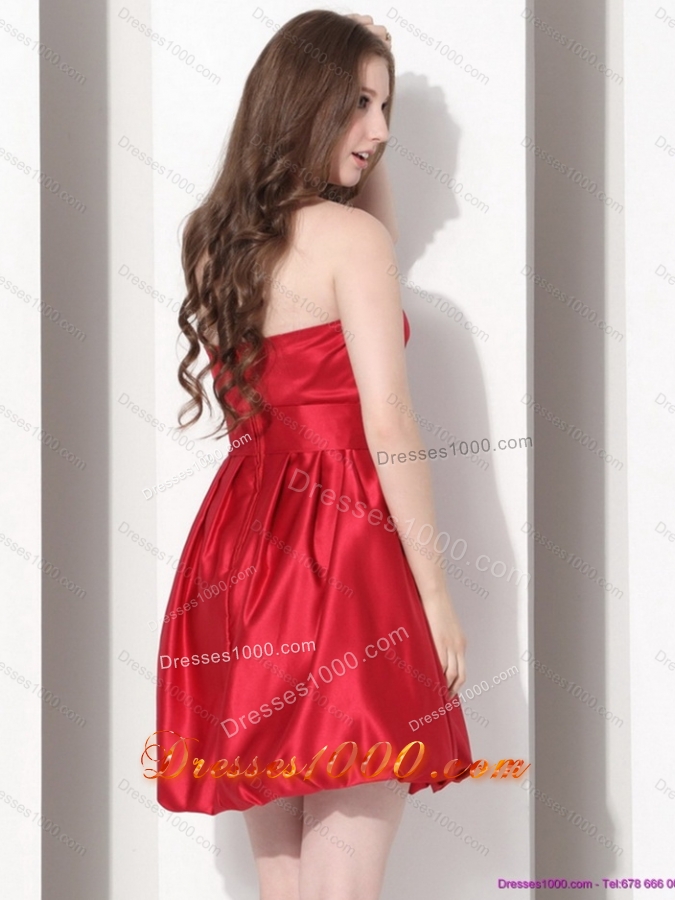 2015 Elegant Strapless Bowknot Mini Length Prom Dress in Red