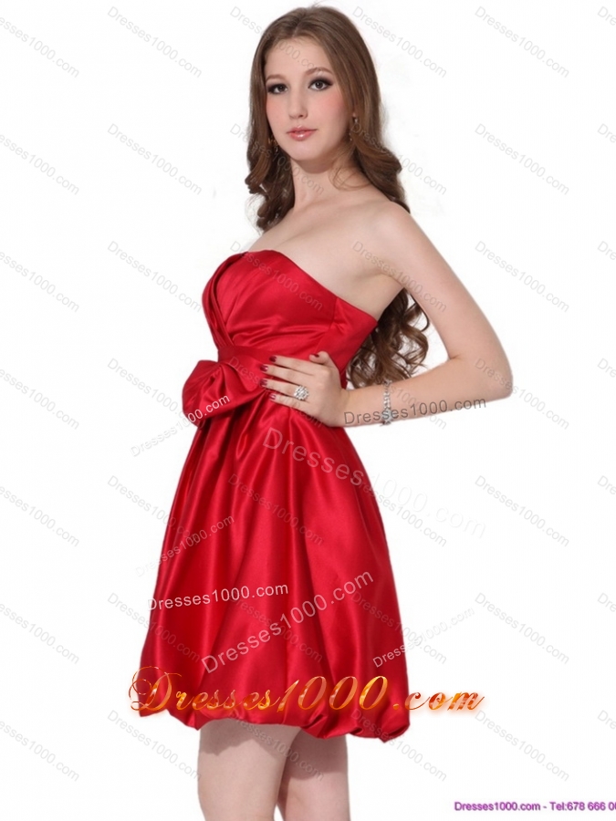 2015 Elegant Strapless Bowknot Mini Length Prom Dress in Red