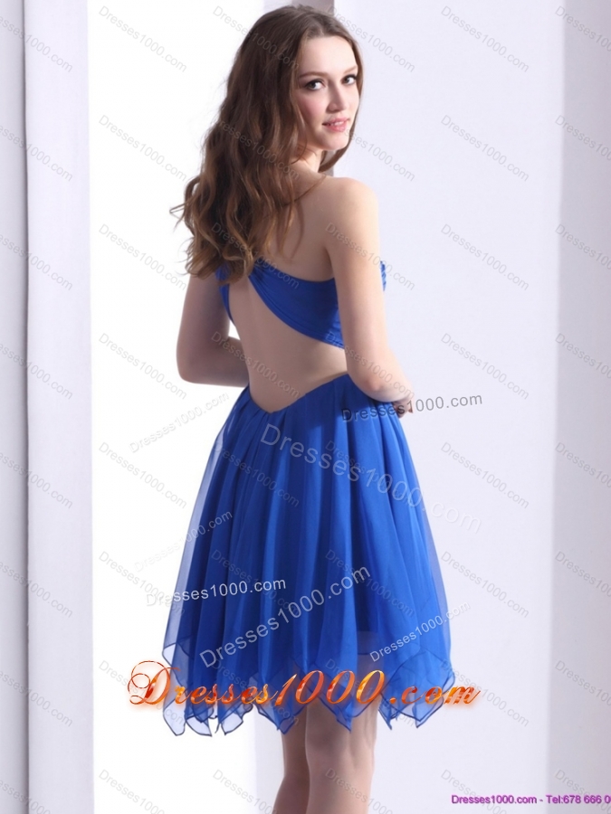 2015 Perfect Blue One Shoulder Prom Dresses with Ruffles