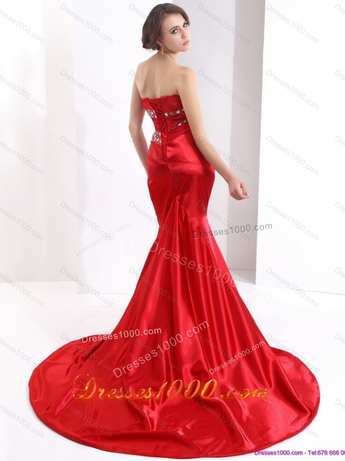 2015 Popular Ruching and Beading Prom Dress with Brush Train