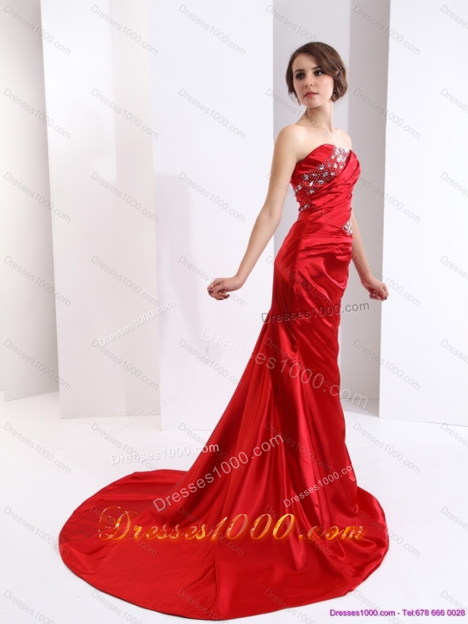 2015 Popular Ruching and Beading Prom Dress with Brush Train