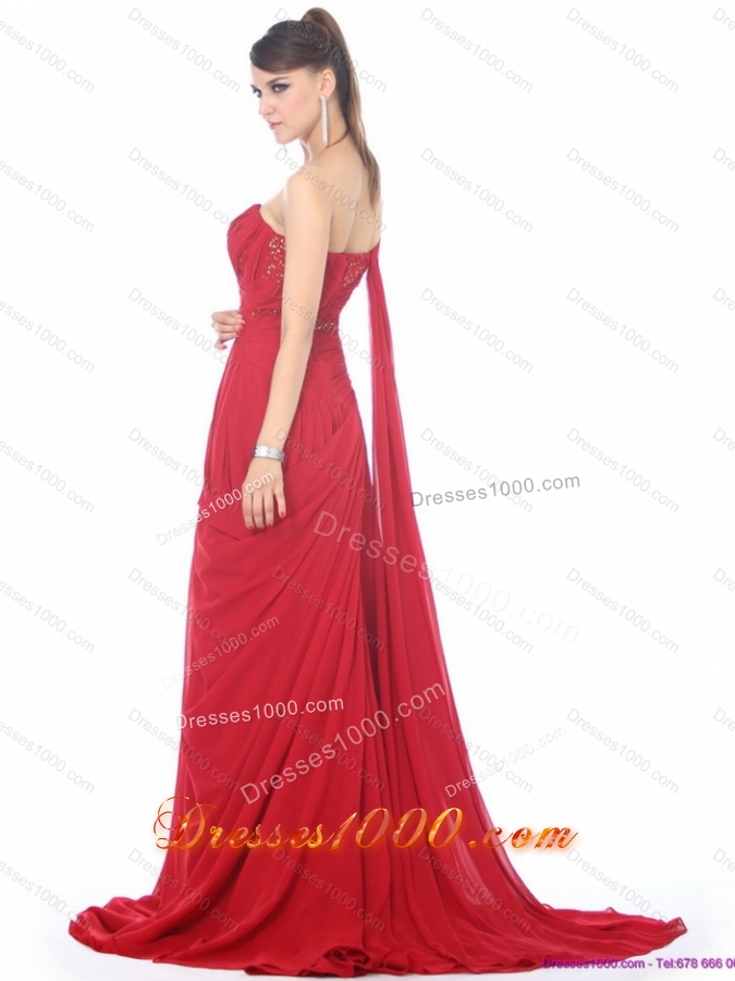 2015 Romantic Beading and Ruching Prom Dress with Watteau Train