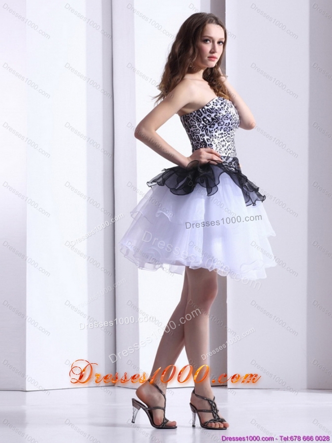 2015 Zebra Printed Sweetheart White Prom Dresses with Ruffled Layers