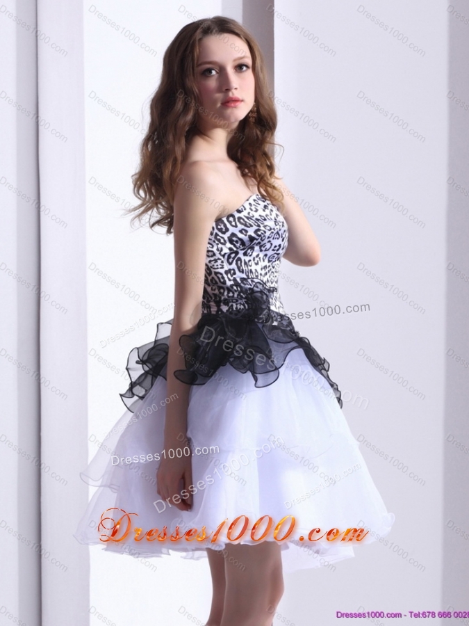 2015 Zebra Printed Sweetheart White Prom Dresses with Ruffled Layers