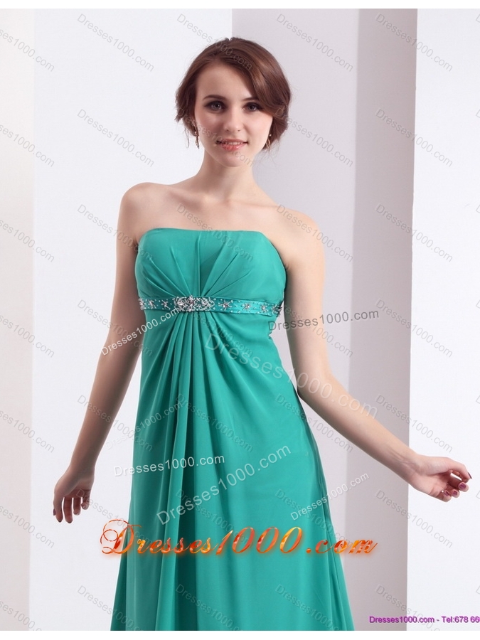 Affordable 2015 Strapless Brush Train Prom Dress with Beading and Ruching