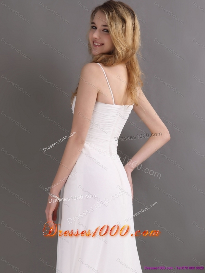 Beautiful 2015 Halter Top White Prom Dress with Ruching and Beading