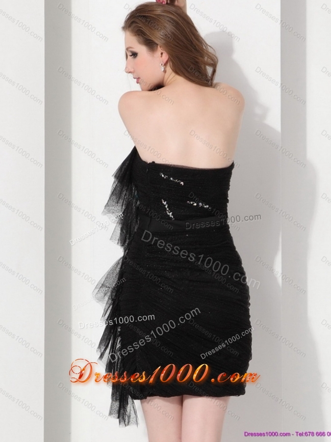 Discount 2015 Strapless Ruching Mini Length Prom Dress in Black