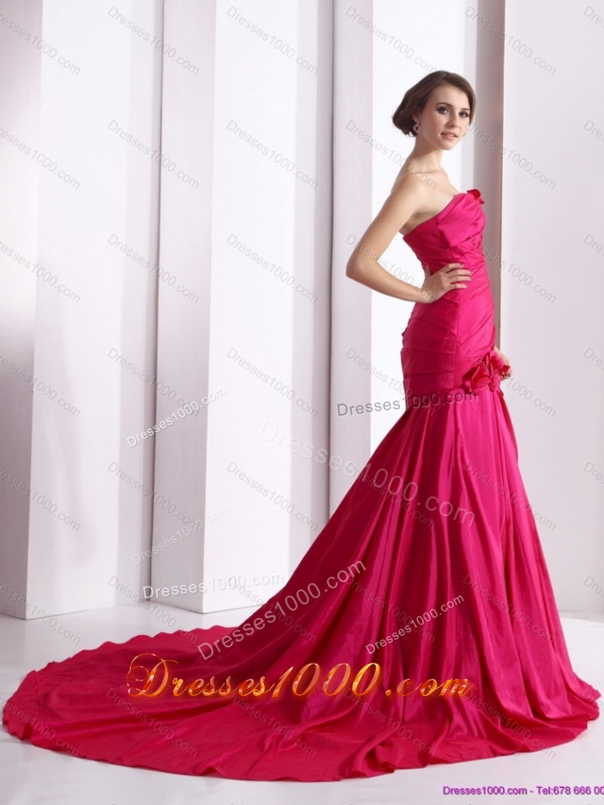 Elegant 2015 Prom Dress with Hand Made Flowers and Ruching