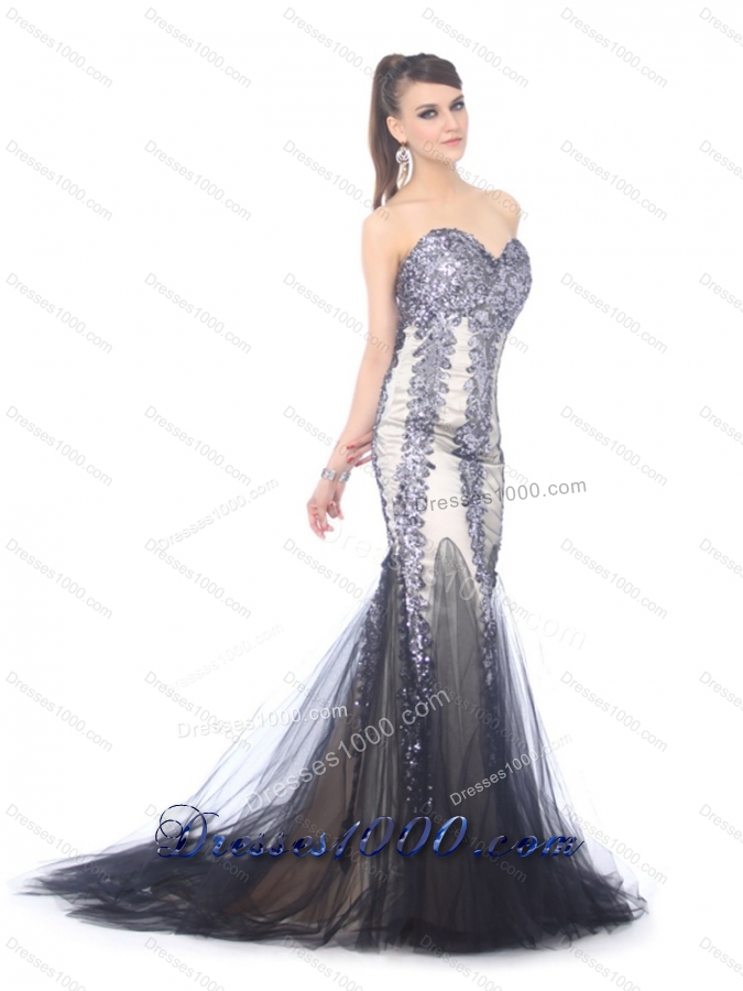 Elegant 2015 Sweetheart Mermaid Prom Dress with Beading and Brush Train