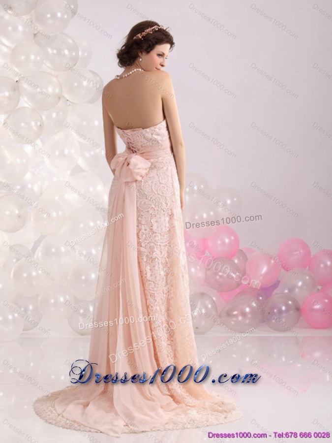Elegant Strapless Sequins and Lace Prom Dress with Brush Train