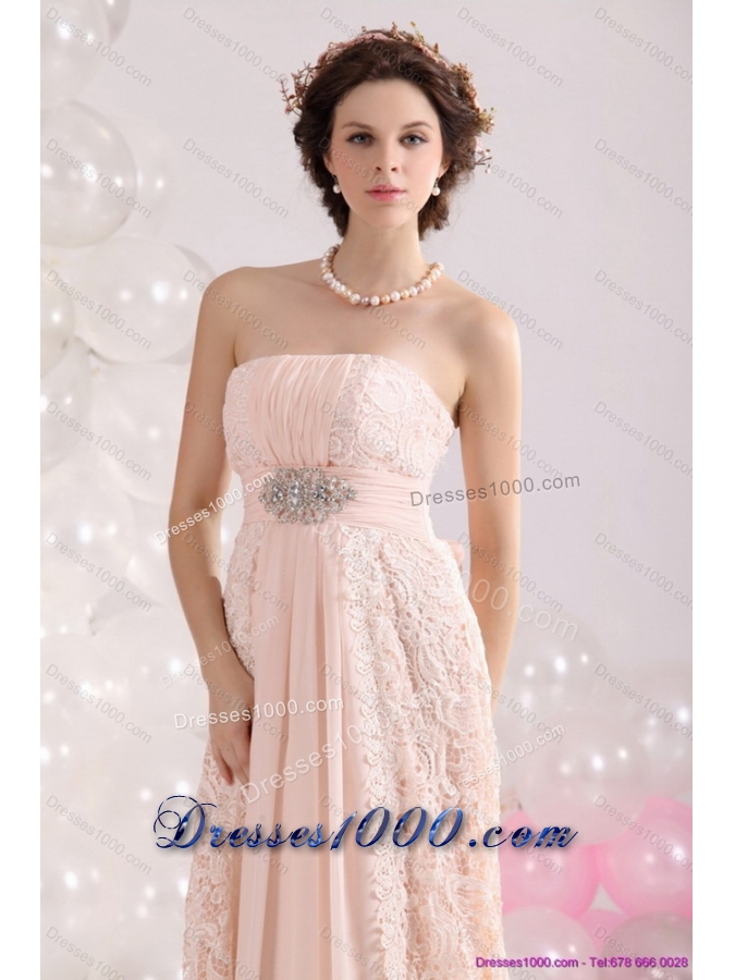 Elegant Strapless Sequins and Lace Prom Dress with Brush Train