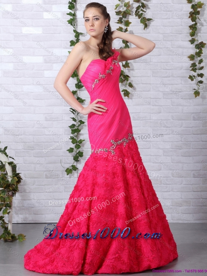 Exclusive Brush Train 2015 Prom Dress with Ruching and Beading
