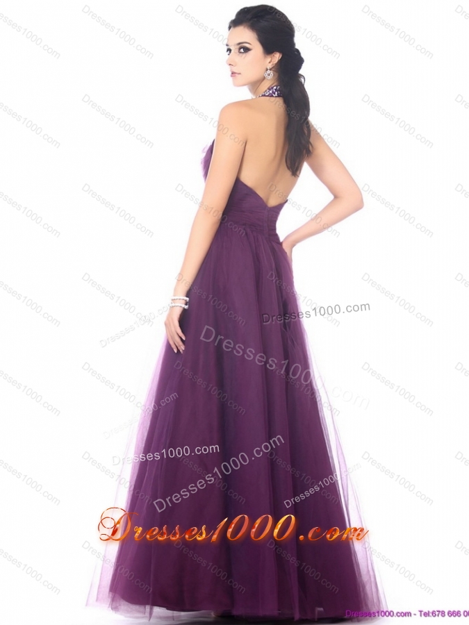 Gorgeous 2015 Halter Top Prom Dress with Ruching and Beading