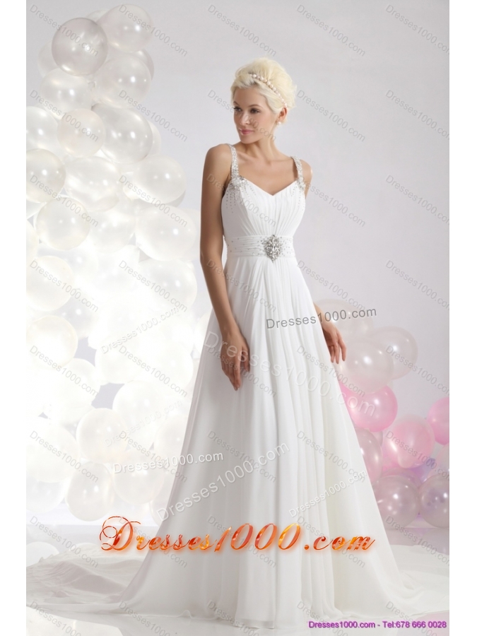Perfect 2015 Empire Wedding Dress with Ruching and Beading