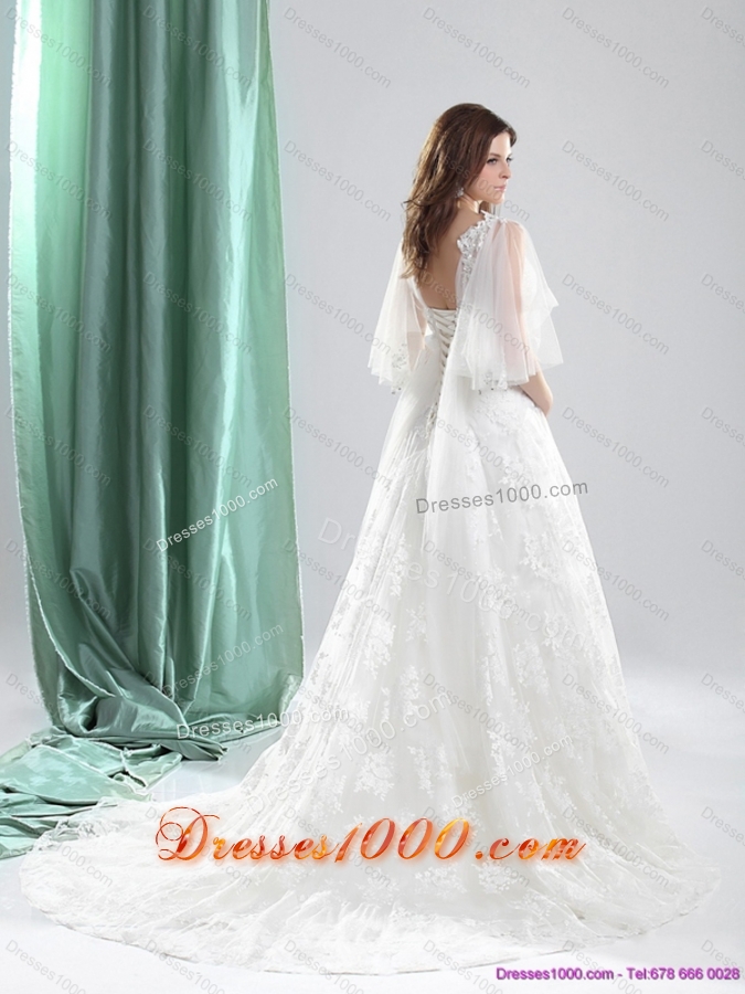 2015 New Style A Line Wedding Dress with Beading and Lace