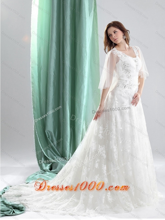 2015 New Style A Line Wedding Dress with Beading and Lace