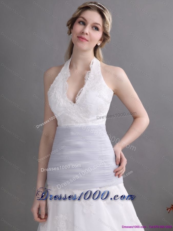 2015 New Style Halter Top Wedding Dress with Lace and Ruching