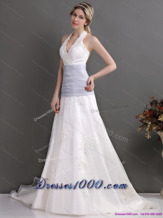 2015 New Style Halter Top Wedding Dress with Lace and Ruching