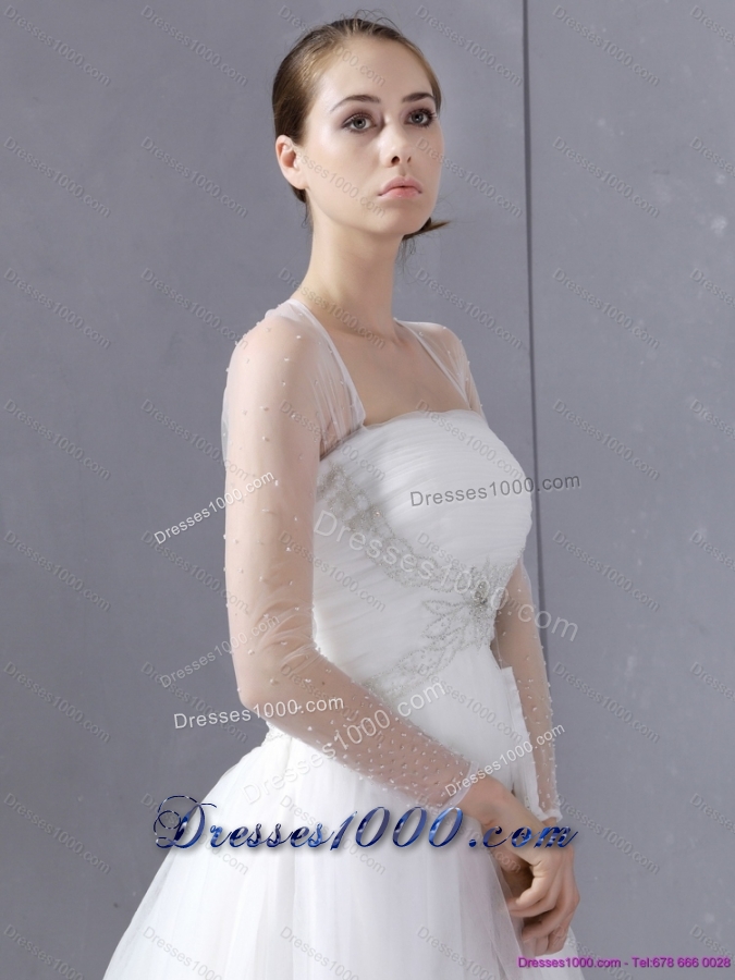 2015 New Style Strapless A Line Wedding Dress with Lace and Ruching