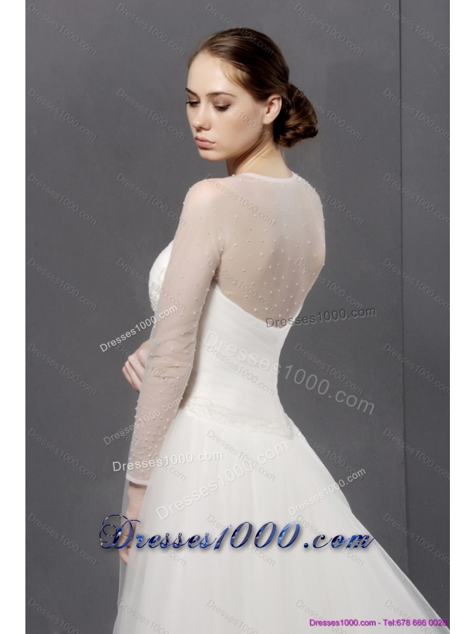 2015 New Style Strapless A Line Wedding Dress with Lace and Ruching