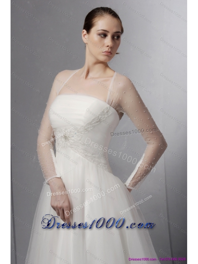 2015 New Style Strapless A Line Wedding Dress with Lace and Ruching