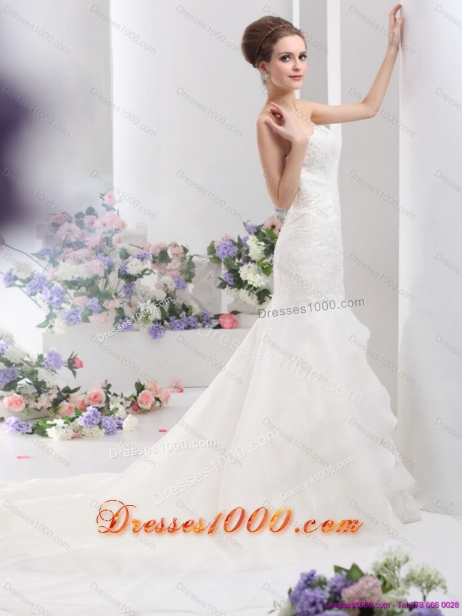 2015 New Style Strapless Wedding Dress with Brush Train