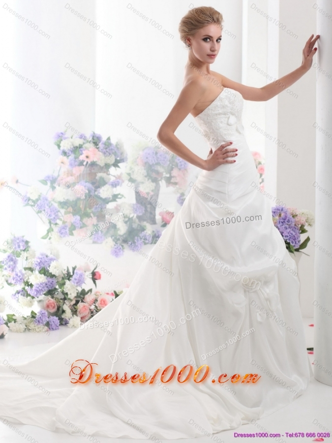 2015 New Style Strapless Wedding Dress with Lace and Ruching
