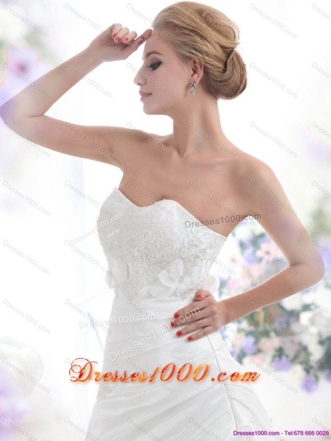 2015 New Style Strapless Wedding Dress with Lace and Ruching