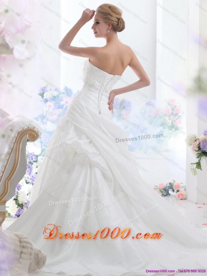 2015 New Style Strapless Wedding Dress with Lace and Ruching