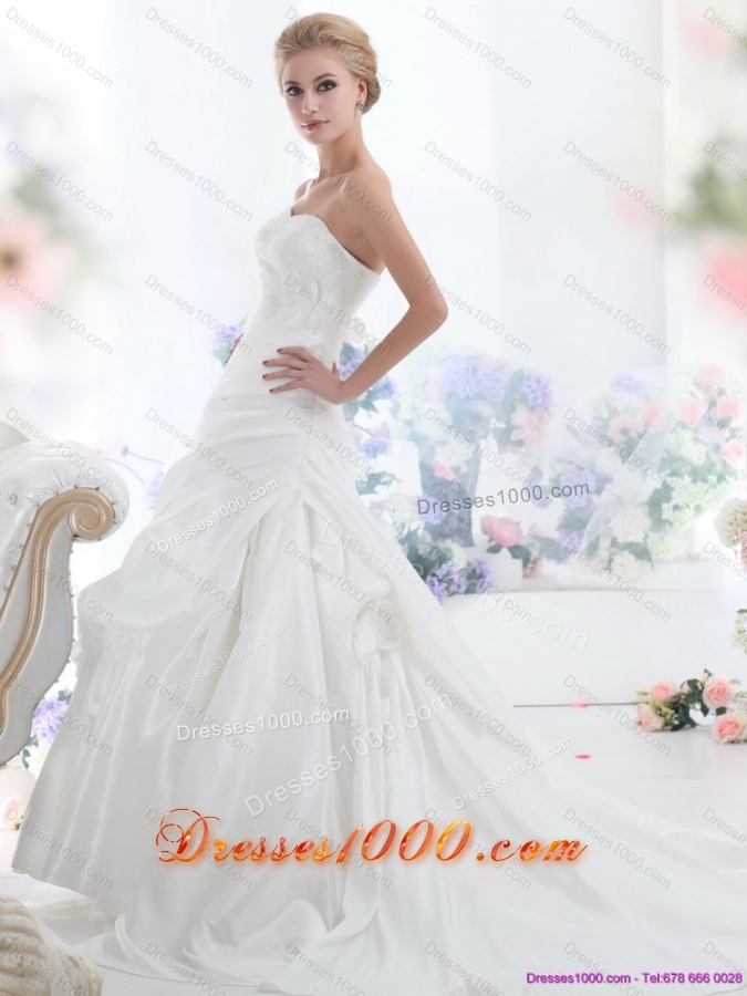 2015 New Style Strapless Wedding Dress with Lace and Ruching