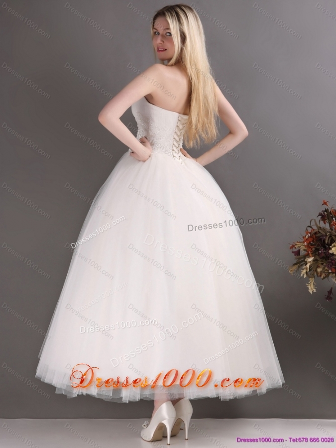 2015 New Style Sweetheart Ankle Length Lace Wedding Dress