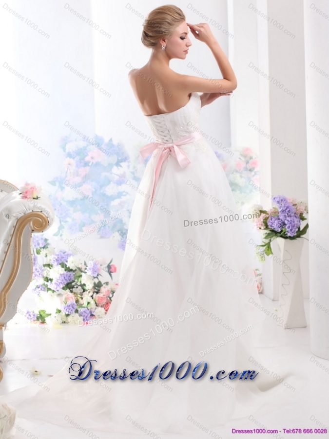 2015 New Style Sweetheart High Low Wedding Dress with Lace and Hand Made Flowers
