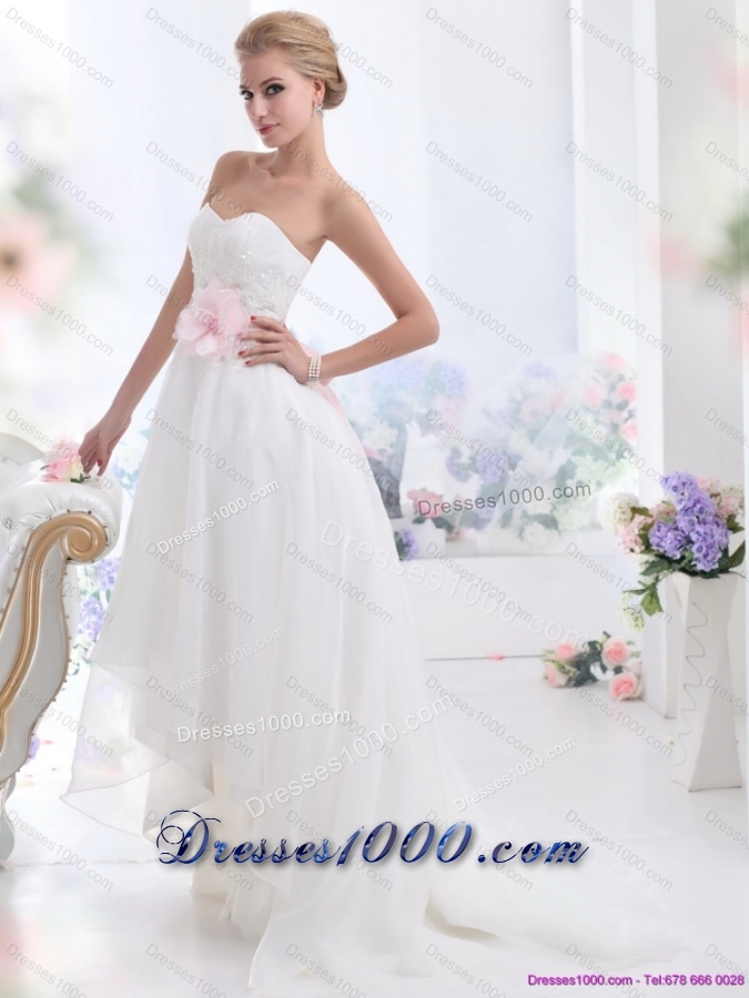 2015 New Style Sweetheart High Low Wedding Dress with Lace and Hand Made Flowers