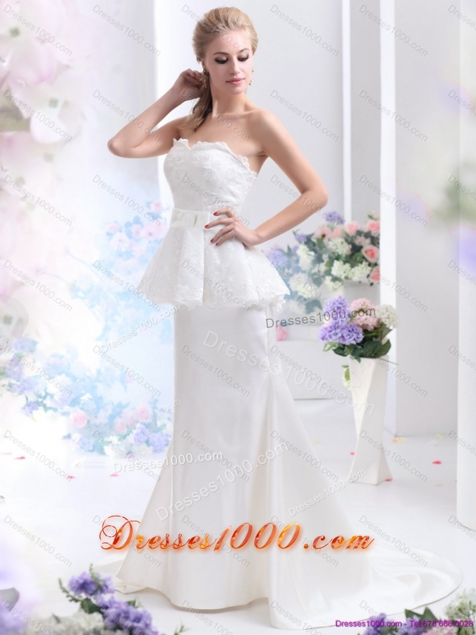 2015 New Style Sweetheart Wedding Dress with Lace and Bowknot