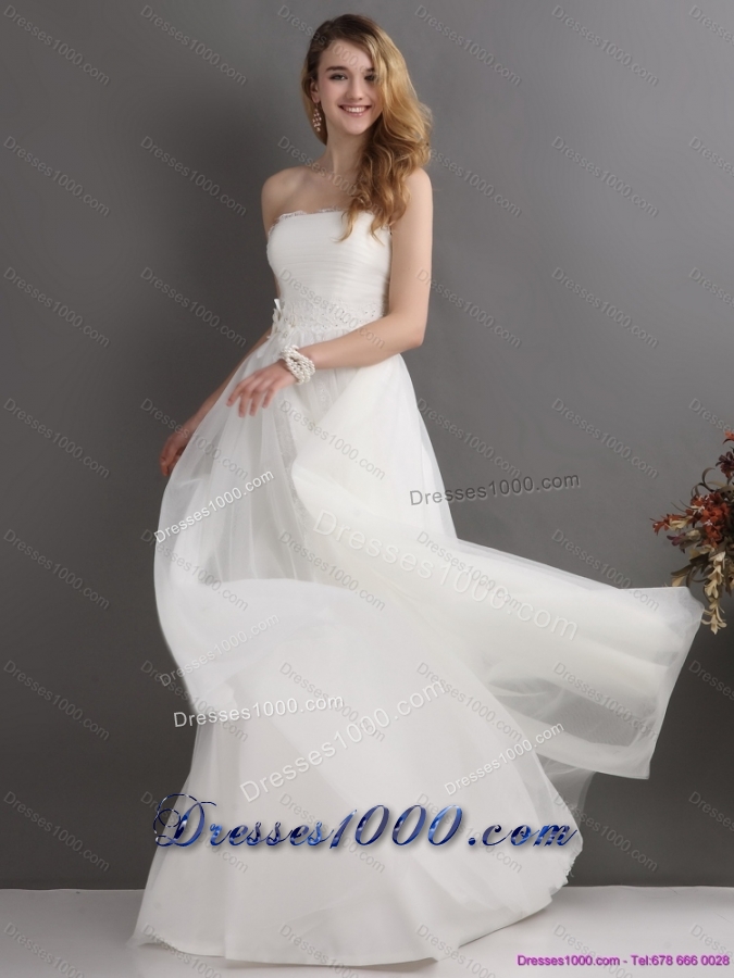 2015 Perfect Strapless Wedding Dress with Beading and Appliques