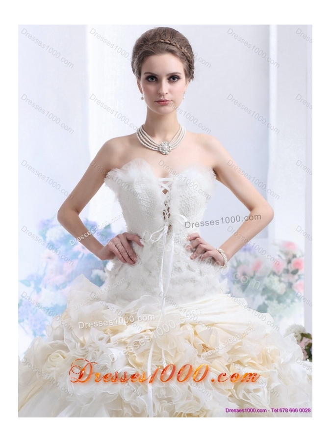 2015 Perfect Strapless Wedding Dress with Hand Made Flowers