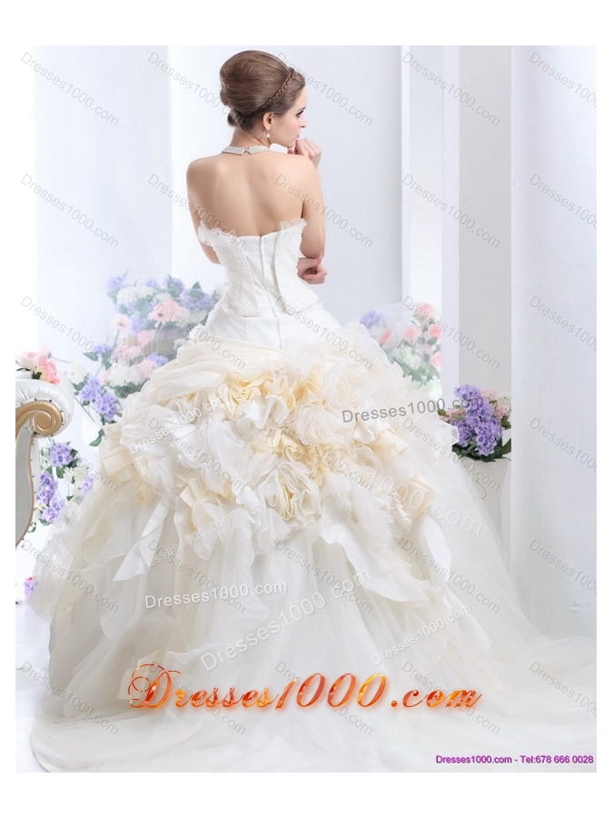 2015 Perfect Strapless Wedding Dress with Hand Made Flowers