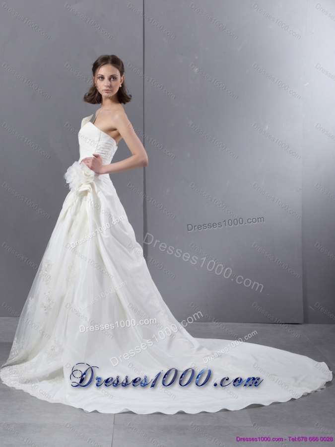 2015 Perfect Strapless Wedding Dress with Hand Made Flowers and Ruching