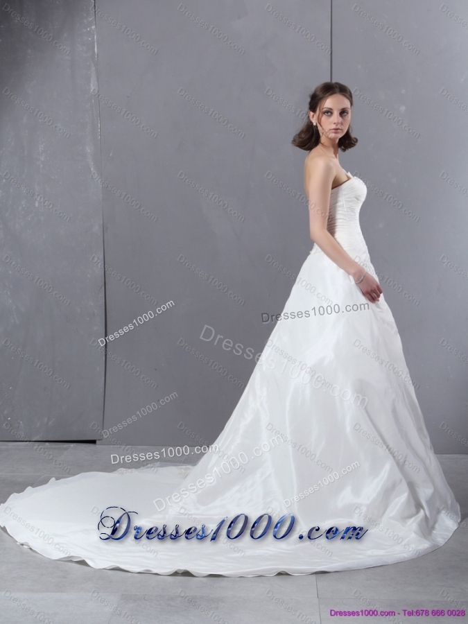 2015 Perfect Strapless Wedding Dress with Hand Made Flowers and Ruching